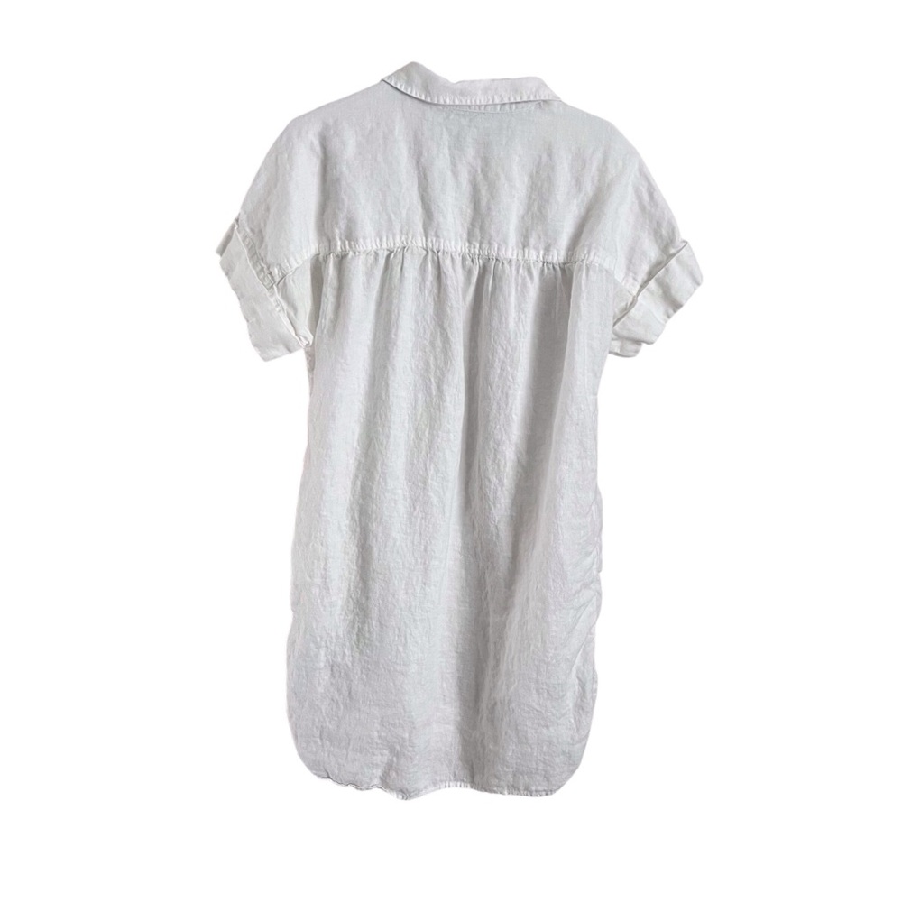 J Crew Baird McNutt White Dress Roll Sleeve Coastal Preppy Irish Linen Large - Picture 2 of 9